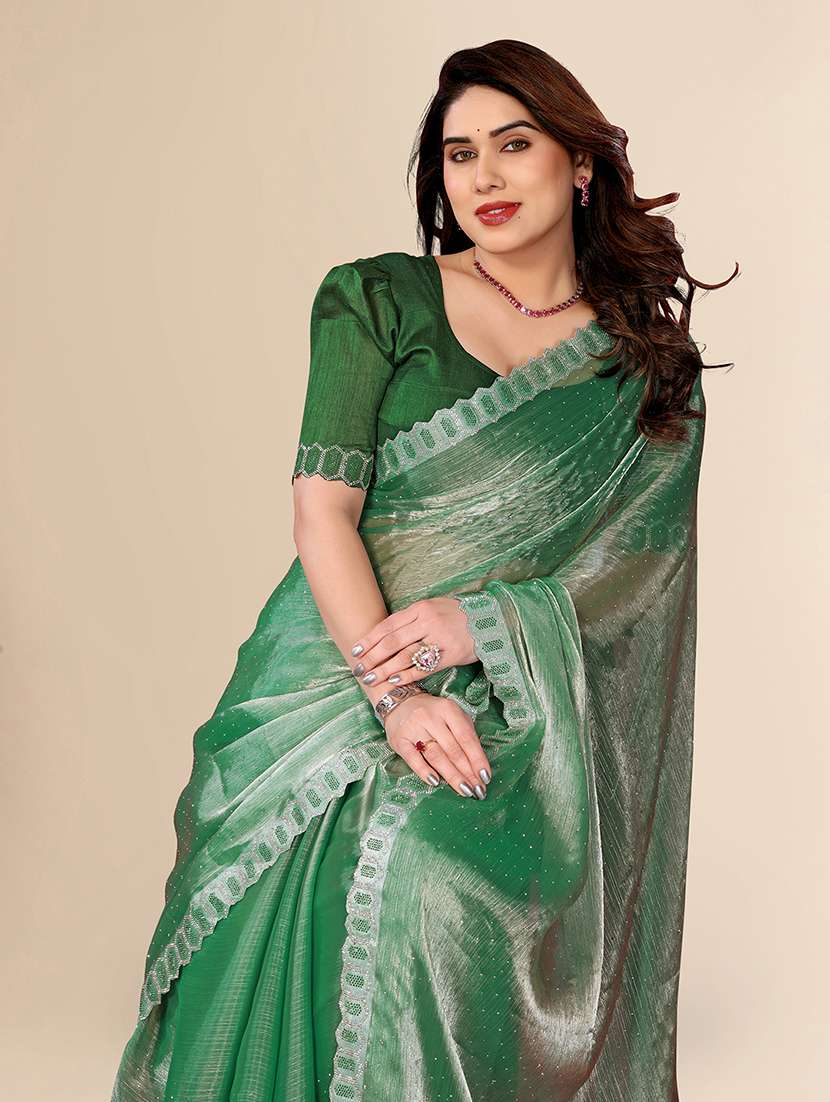 women solid with work embellished saree with blouse - 22048095 -  Standard Image - 3