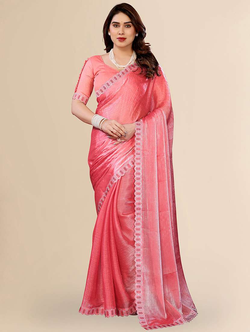 women solid with work embellished saree with blouse