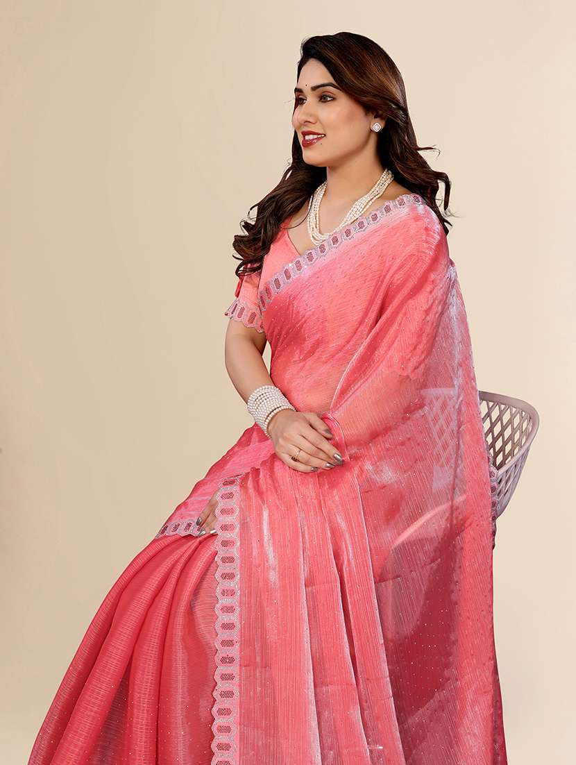 women solid with work embellished saree with blouse - 22048096 -  Standard Image - 3
