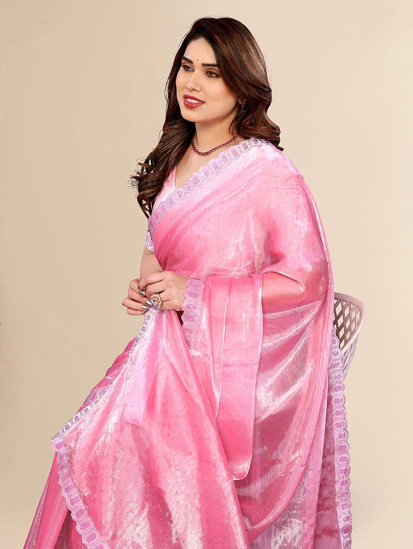 women solid with work embellished saree with blouse - 22048097 -  Standard Image - 3