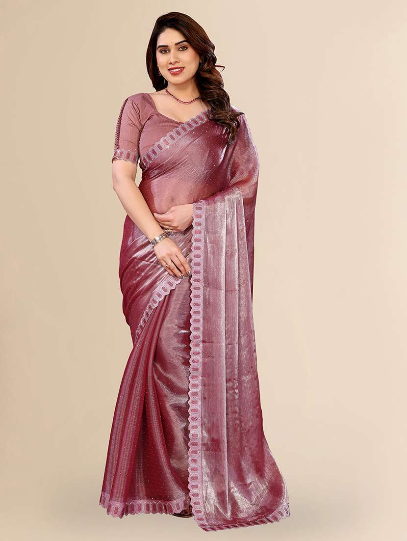 women solid with work embellished saree with blouse
