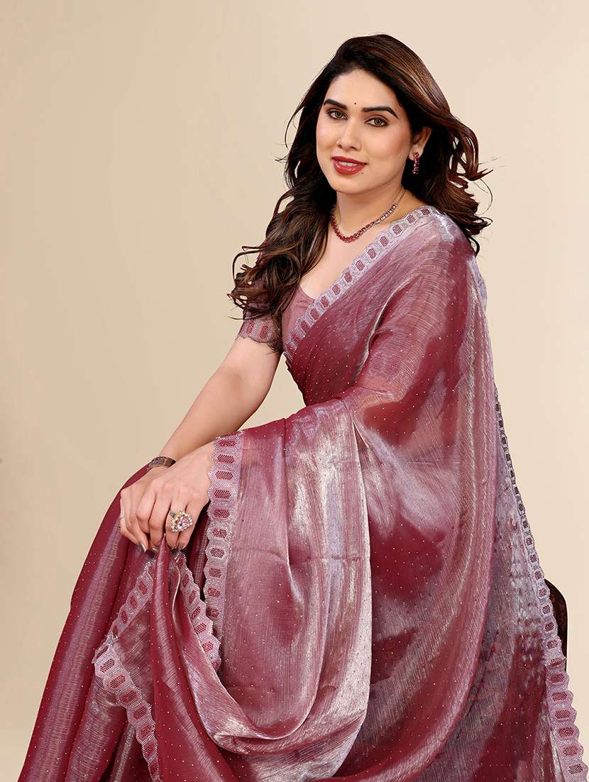 women solid with work embellished saree with blouse - 22048098 -  Standard Image - 3