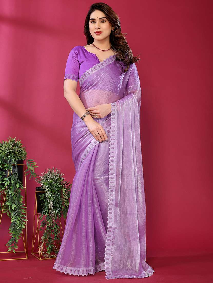 women solid with work embellished saree with blouse