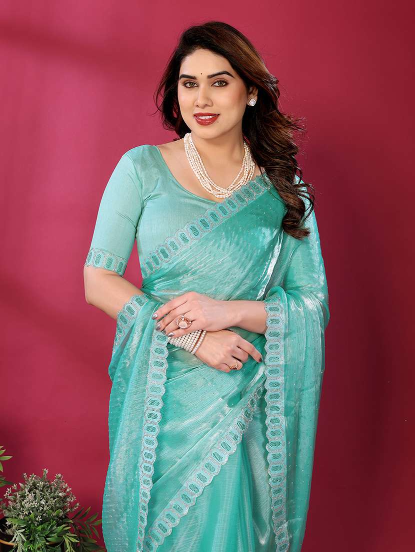 women solid with work embellished saree with blouse - 22048103 -  Standard Image - 3