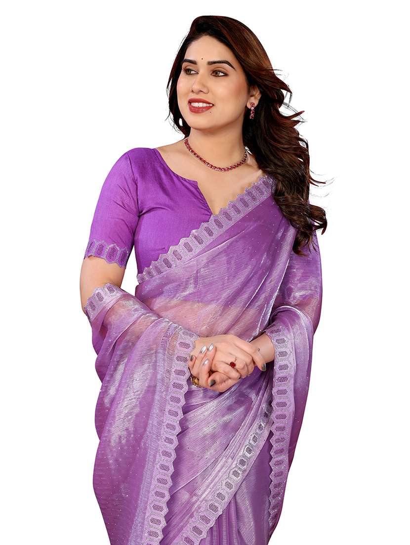 women solid with work embellished saree with blouse - 22048111 -  Standard Image - 3