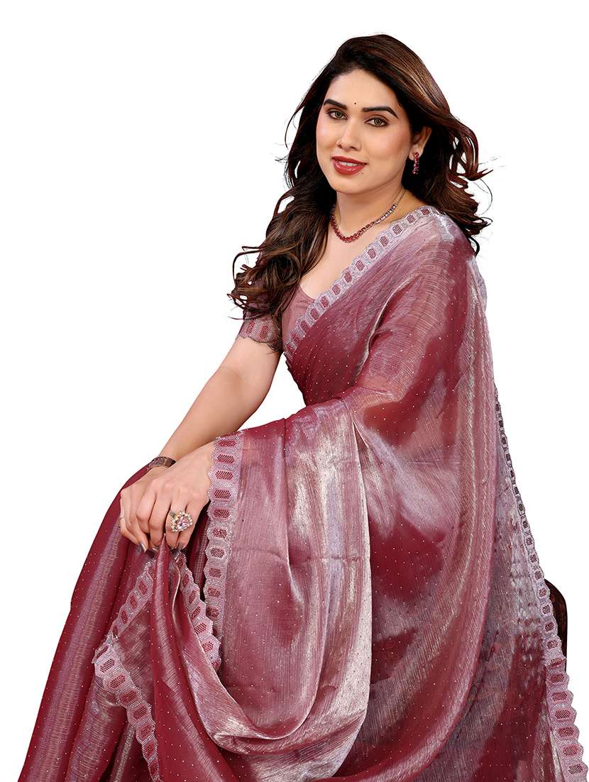 women solid with work embellished saree with blouse - 22048116 -  Standard Image - 3
