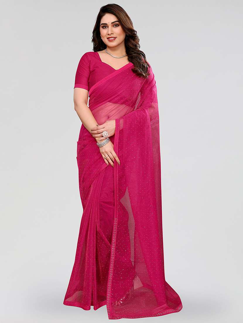 women solid with work embellished saree with blouse