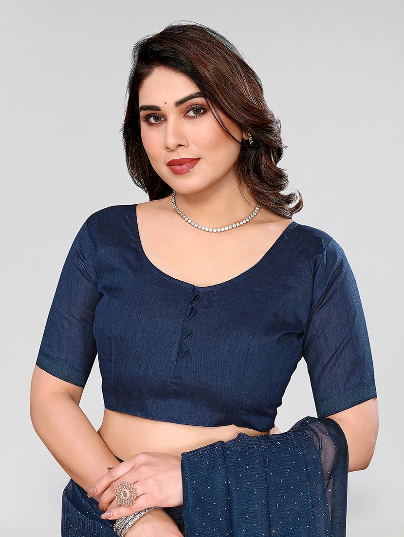 women solid with work embellished saree with blouse - 22048124 - Standard Image - 3