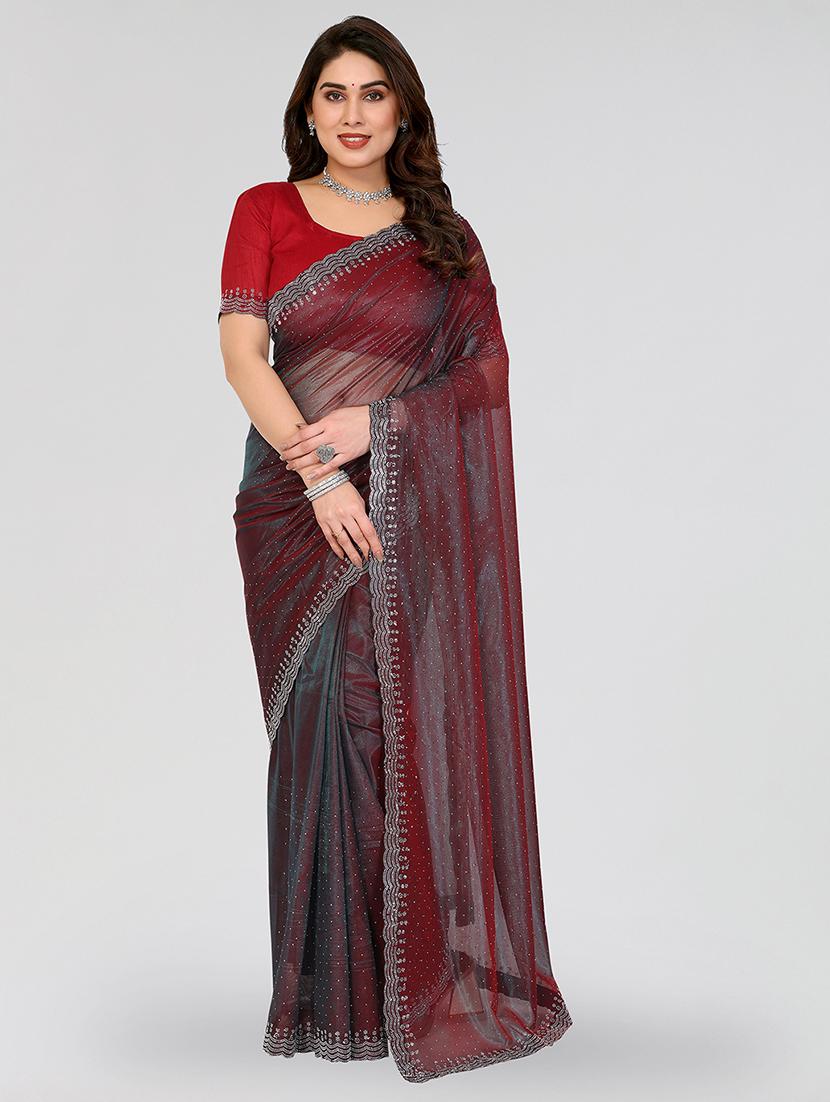 women solid with work embellished saree with blouse - 22048129 - Zoom Image - 0