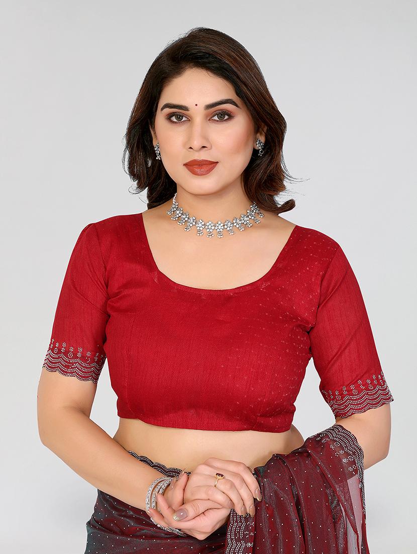 women solid with work embellished saree with blouse - 22048129 - Standard Image - 3