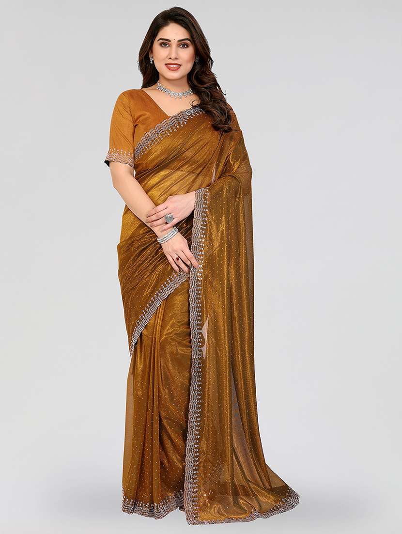 women solid with work embellished saree with blouse