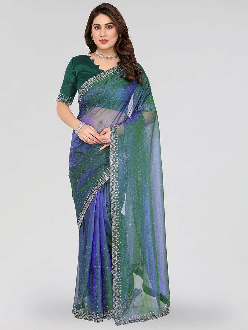women solid with work embellished saree with blouse