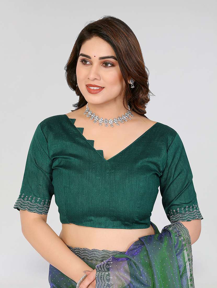 women solid with work embellished saree with blouse - 22048132 - Standard Image - 3