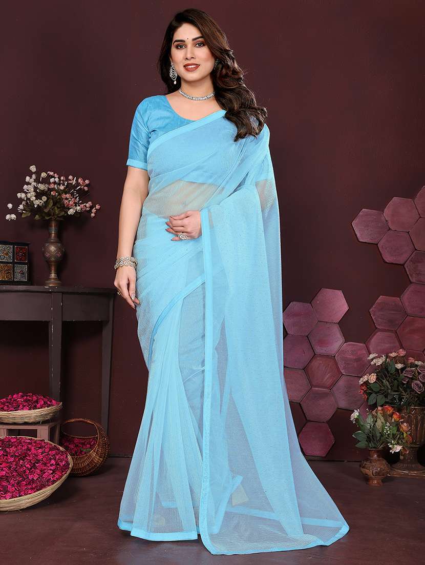 women solid with work embellished saree with blouse