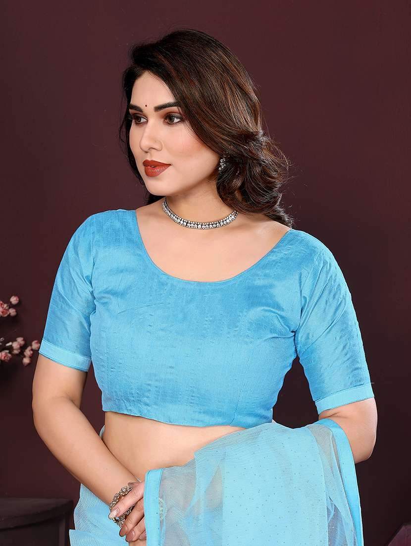 women solid with work embellished saree with blouse - 22048139 -  Standard Image - 3