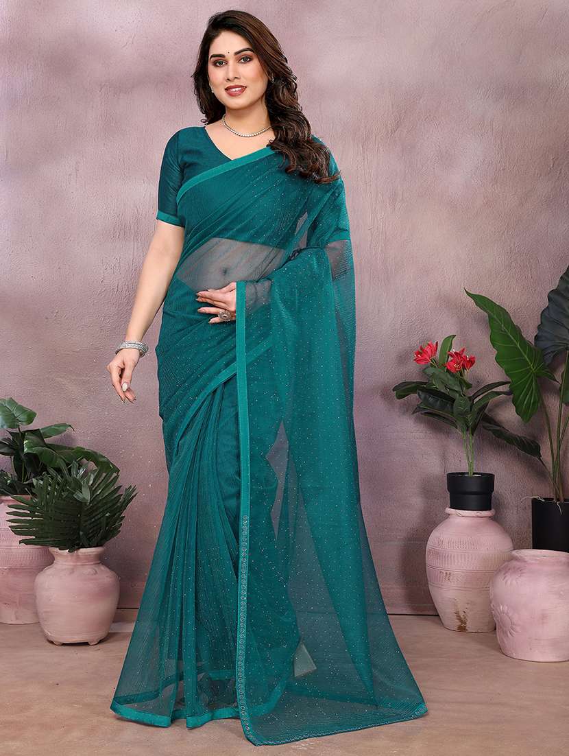 women solid with work embellished saree with blouse - 22048140 -  Zoom Image - 0
