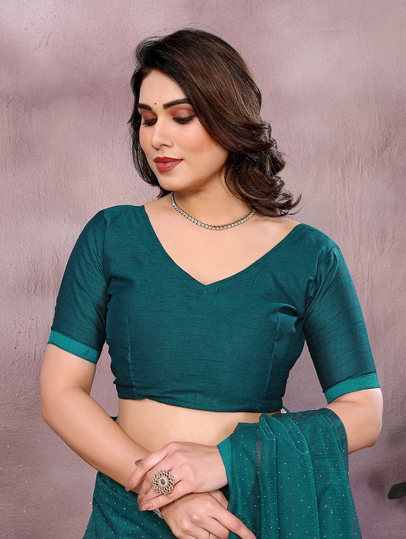 women solid with work embellished saree with blouse - 22048140 -  Standard Image - 3