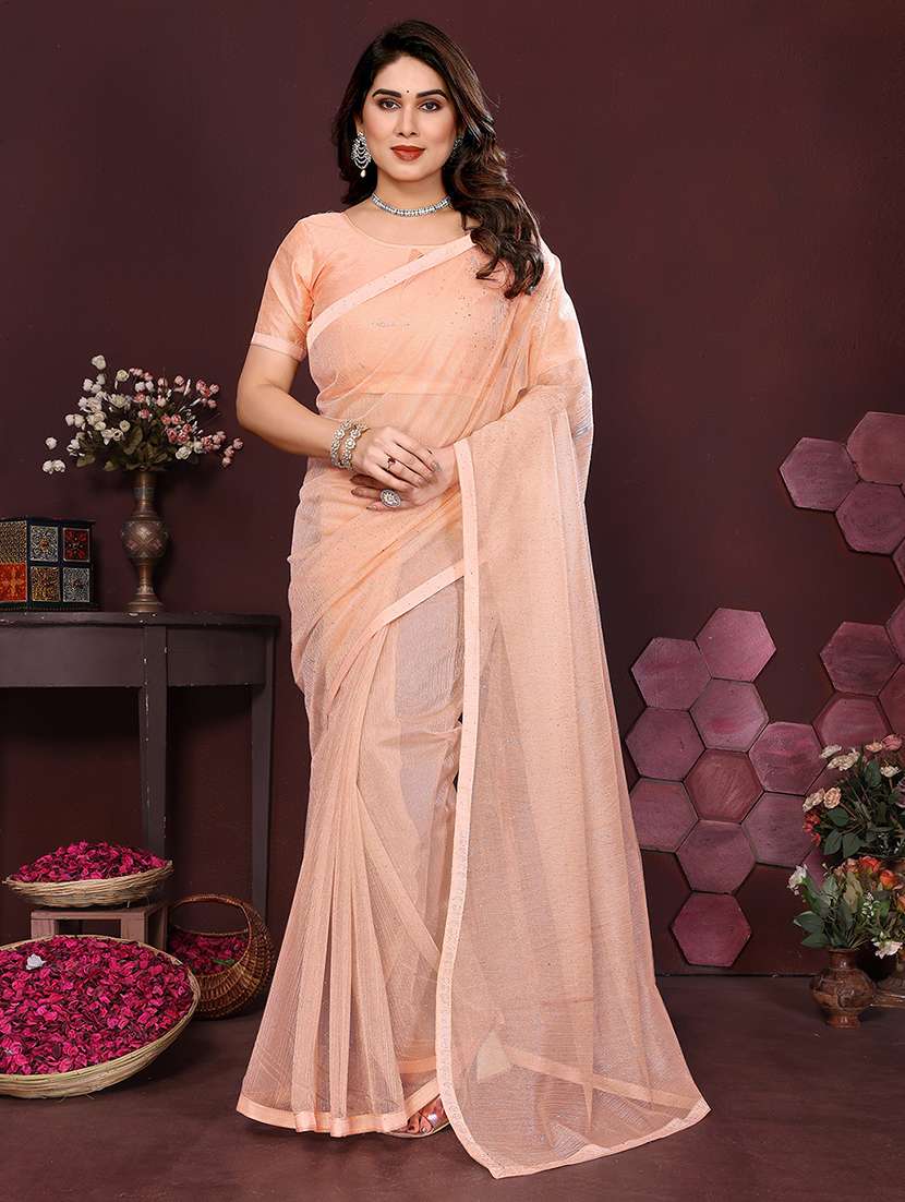 women solid with work embellished saree with blouse