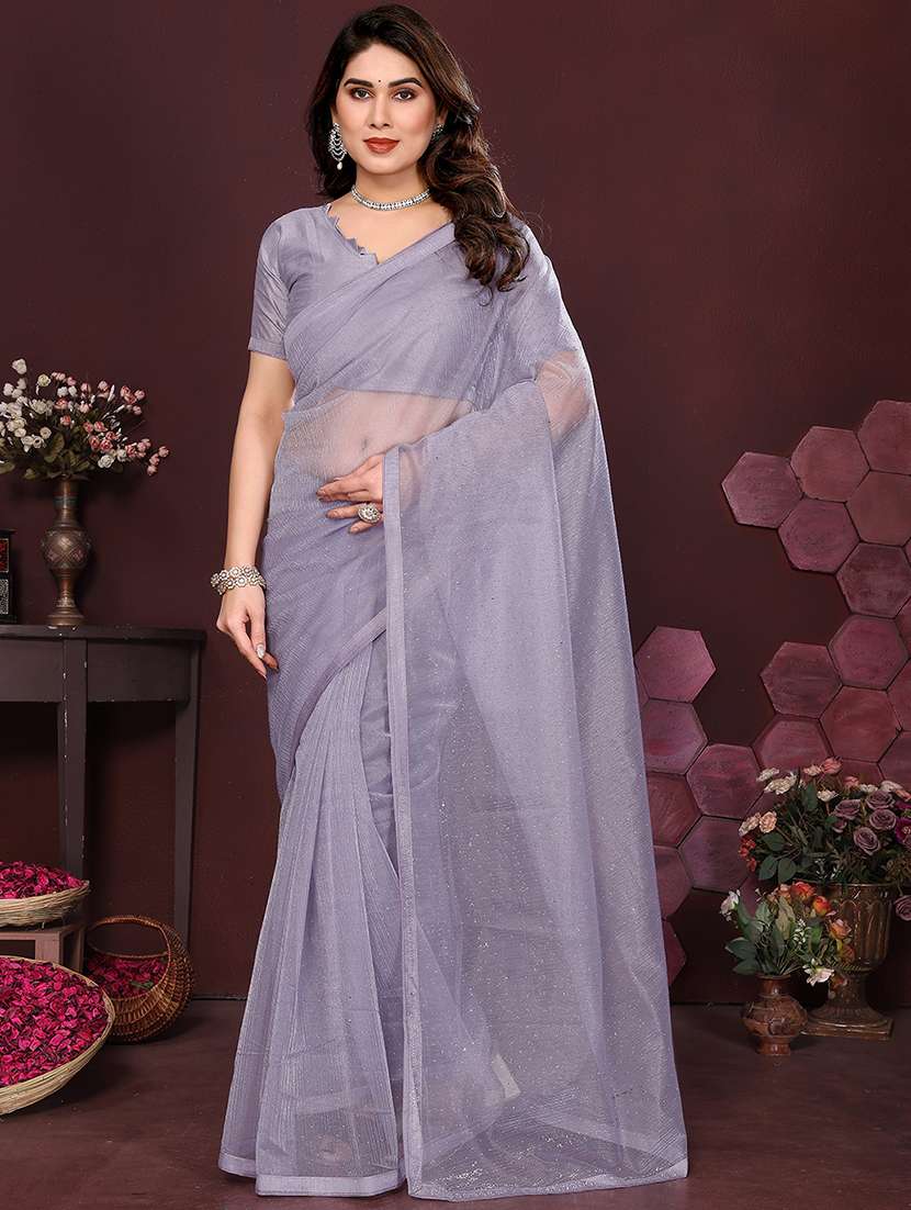 women solid with work embellished saree with blouse
