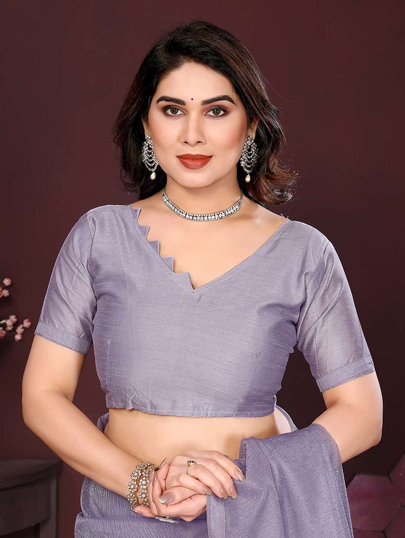 women solid with work embellished saree with blouse - 22048142 -  Standard Image - 3