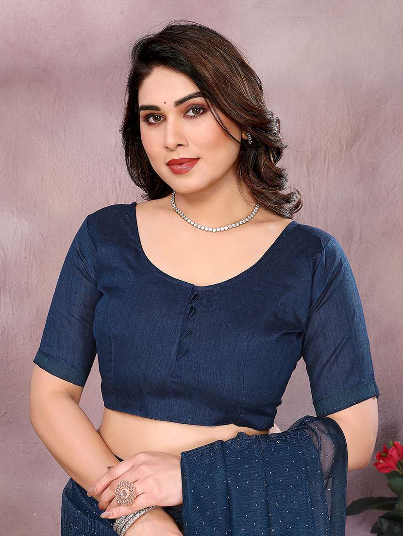 women solid with work embellished saree with blouse - 22048144 -  Standard Image - 3