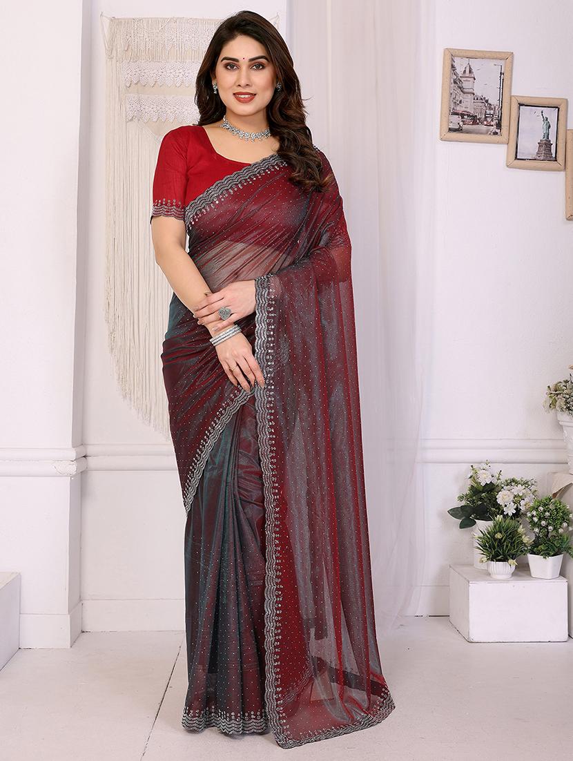 women solid with work embellished saree with blouse - 22048149 - Zoom Image - 0