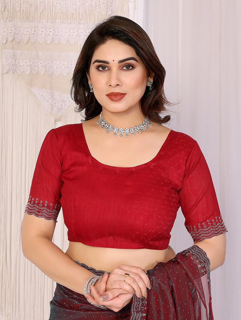 women solid with work embellished saree with blouse - 22048149 - Standard Image - 3