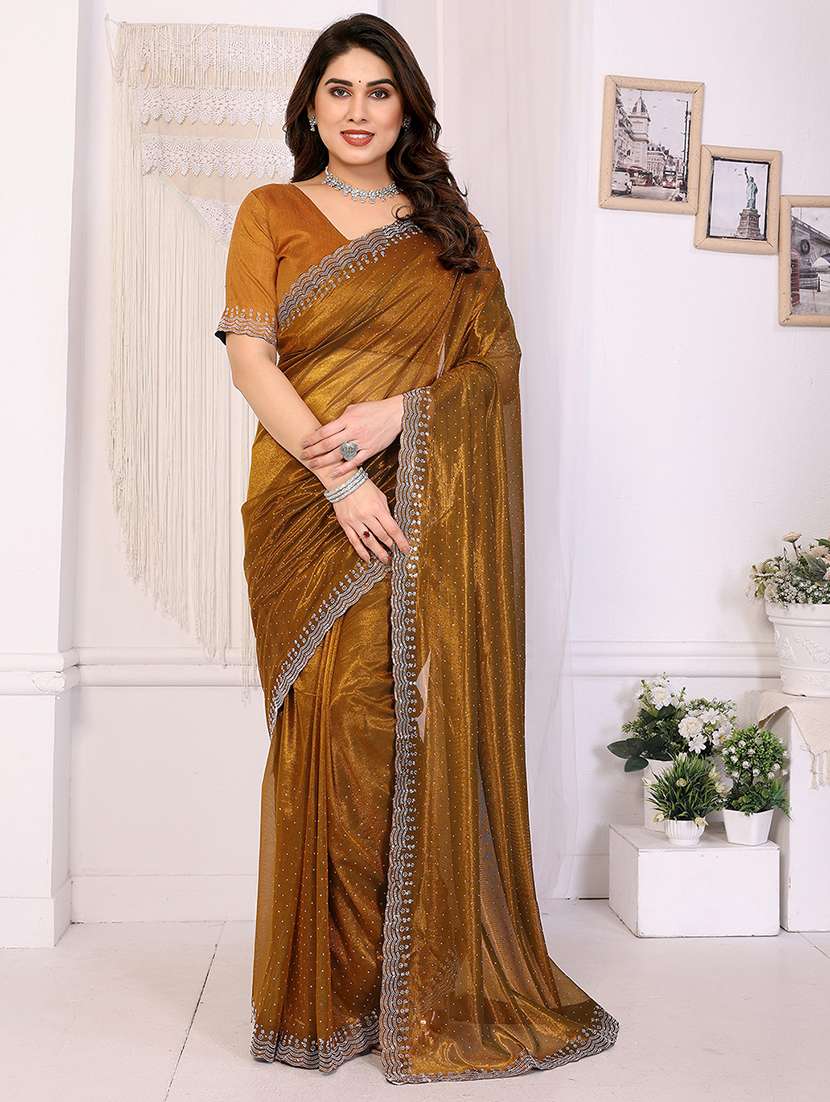 women solid with work embellished saree with blouse