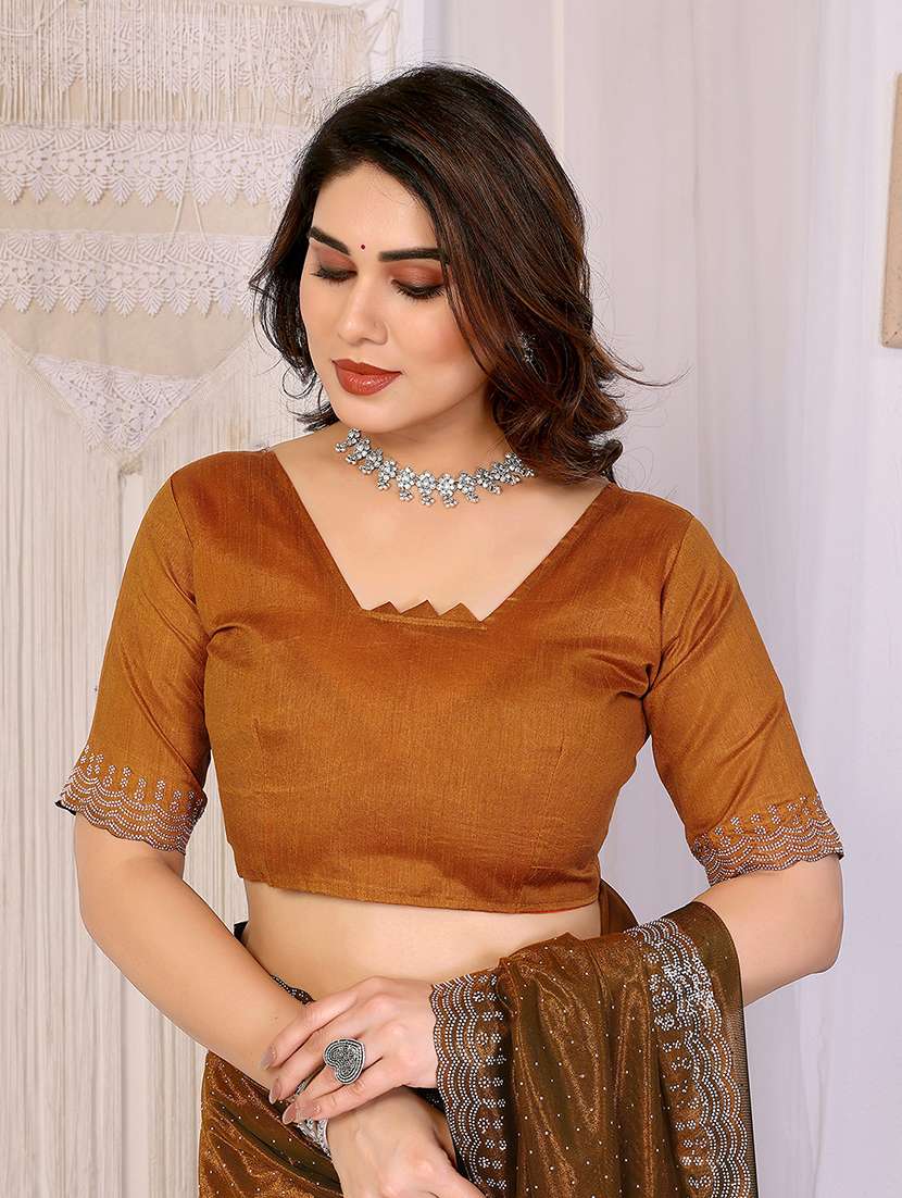 women solid with work embellished saree with blouse - 22048150 -  Standard Image - 3