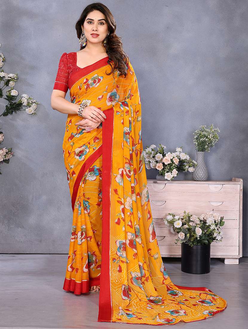women printed casual wear saree with blouse