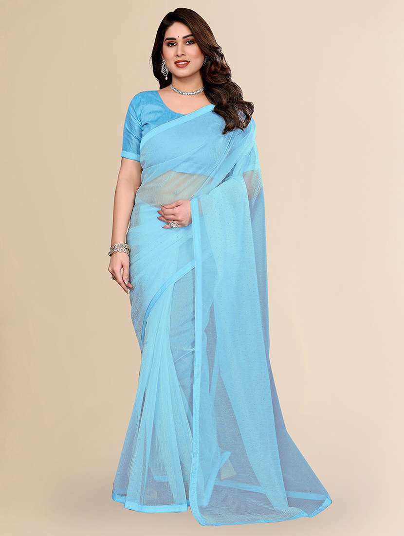 women solid with work embellished saree with blouse