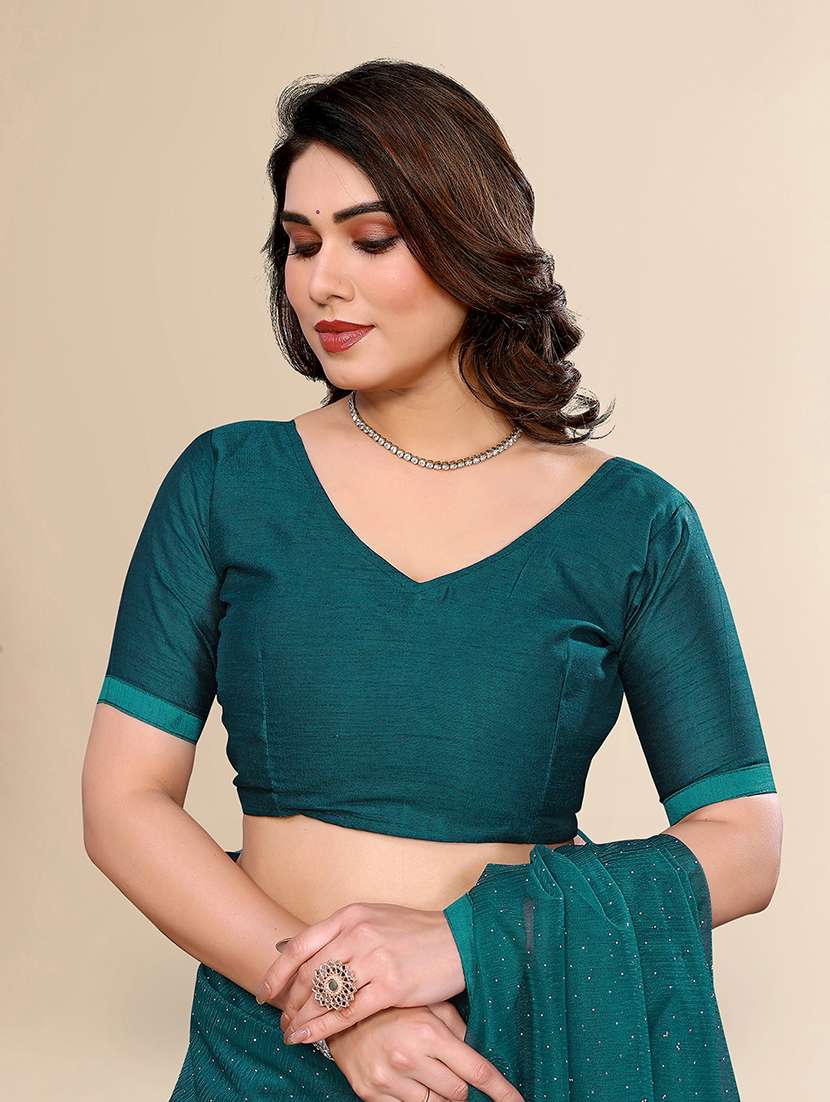 women solid with work embellished saree with blouse - 22048160 -  Standard Image - 3