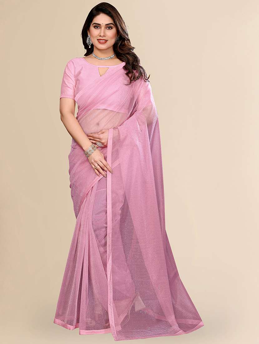 women solid with work embellished saree with blouse