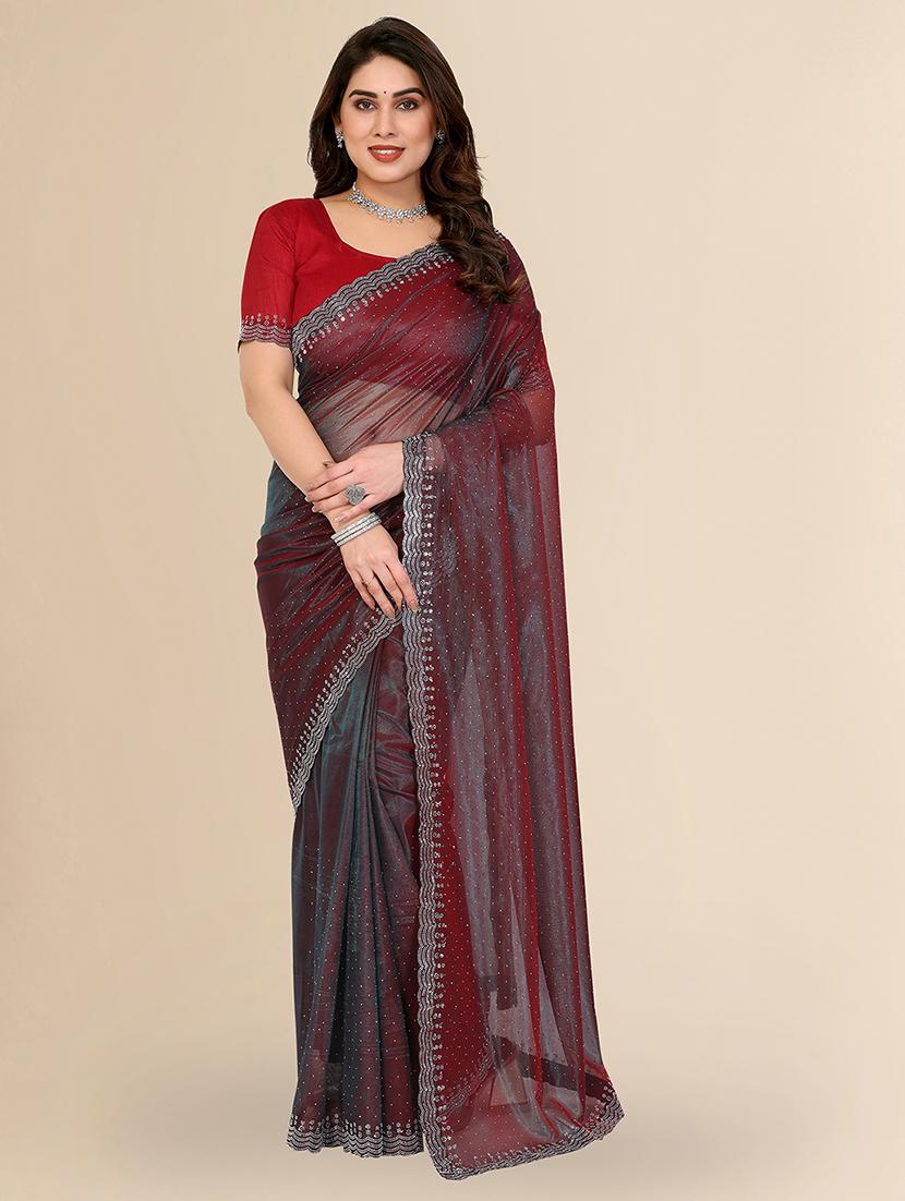 women solid with work embellished saree with blouse - 22048169 - Zoom Image - 0