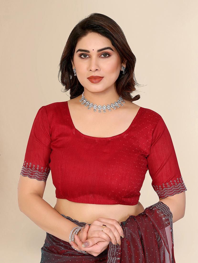 women solid with work embellished saree with blouse - 22048169 - Standard Image - 3
