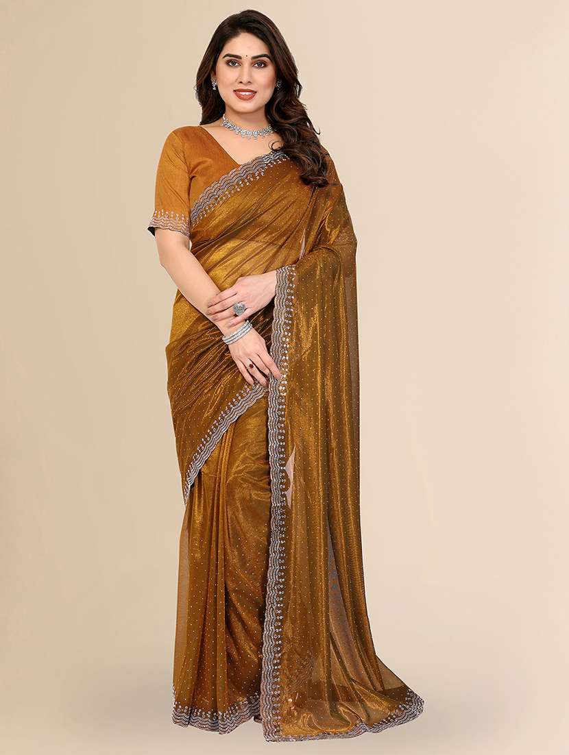 women solid with work embellished saree with blouse - 22048170 -  Zoom Image - 0