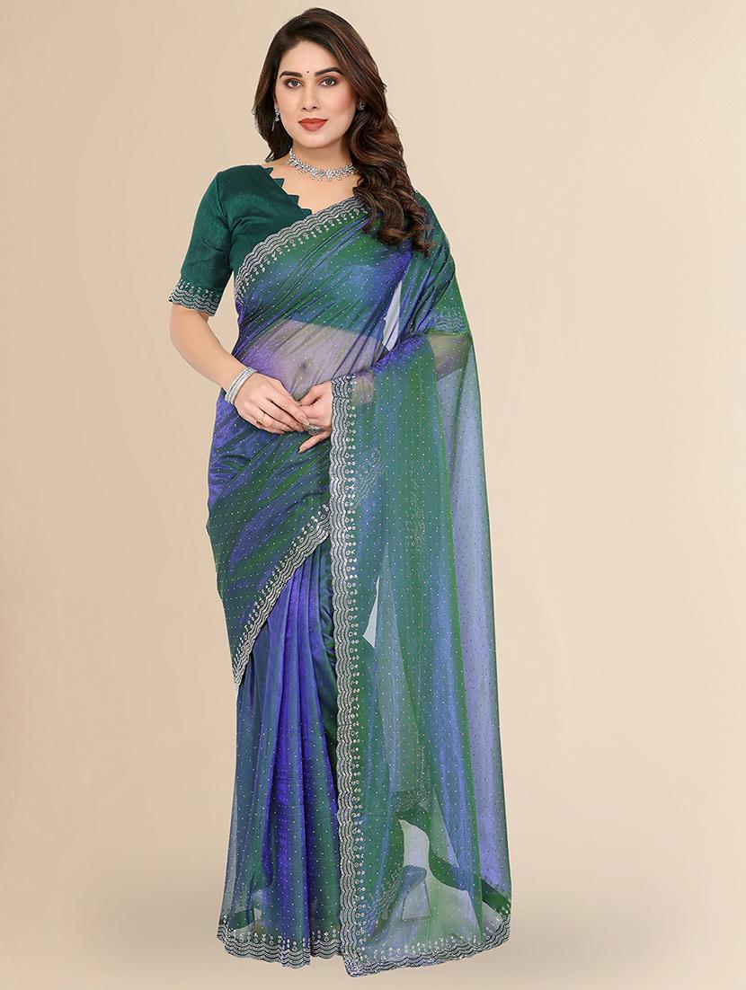 women solid with work embellished saree with blouse