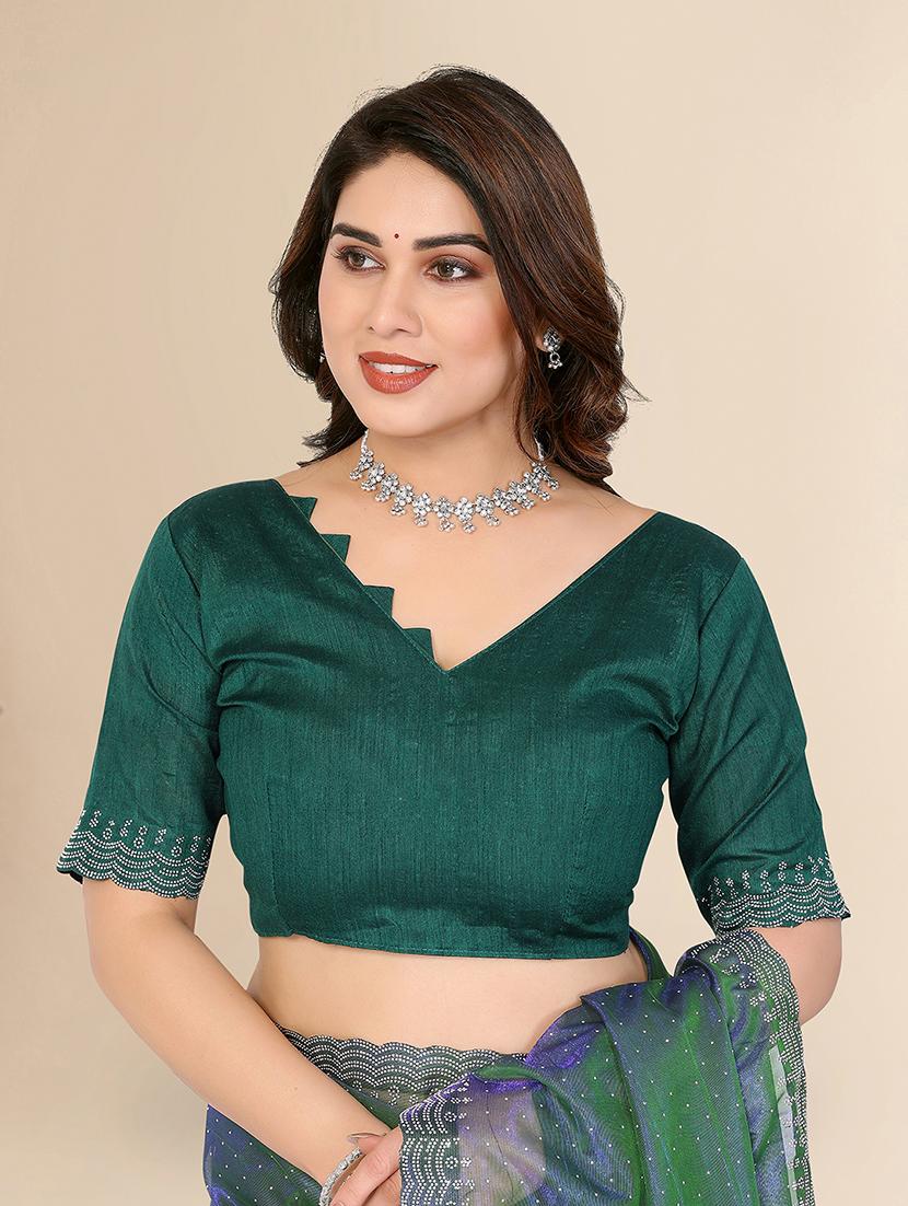 women solid with work embellished saree with blouse - 22048172 - Standard Image - 3
