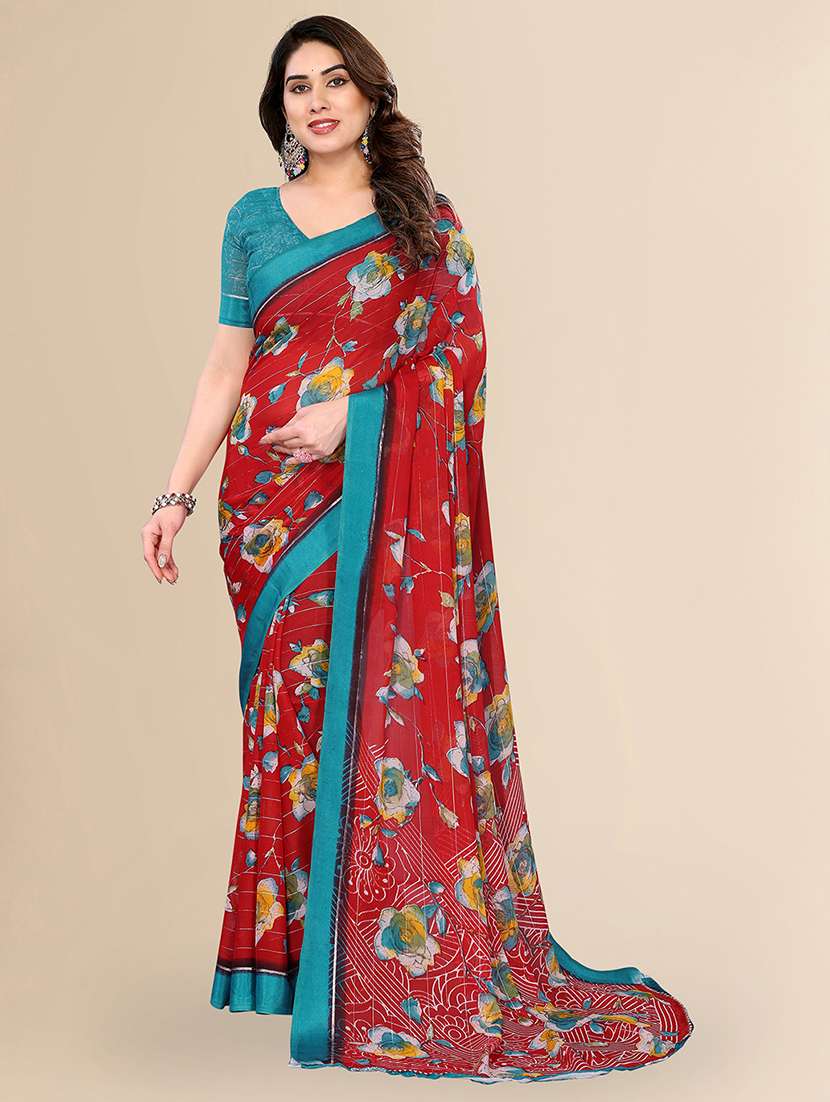 women printed casual wear saree with blouse