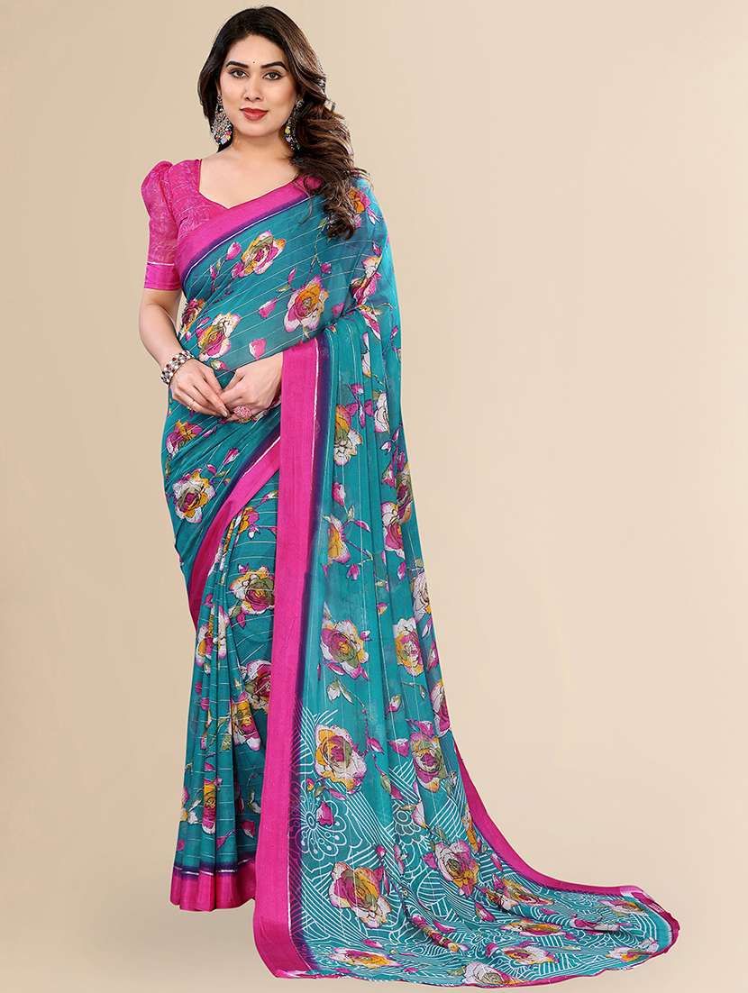 women printed casual wear saree with blouse