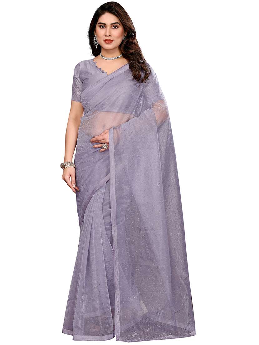 women solid with work embellished saree with blouse