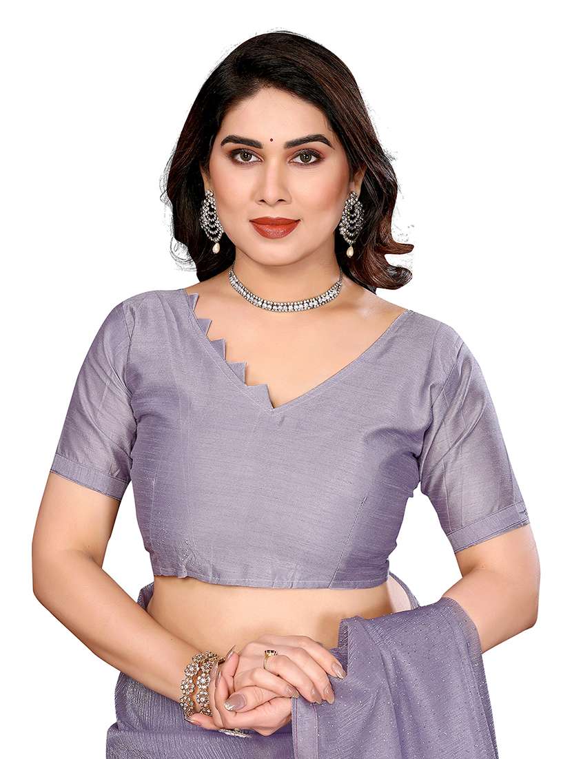 women solid with work embellished saree with blouse - 22048182 -  Standard Image - 3