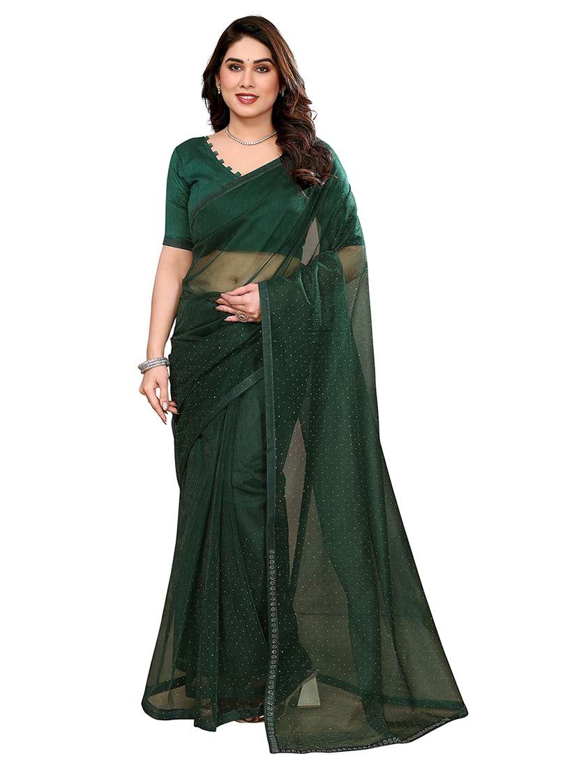 women solid with work embellished saree with blouse