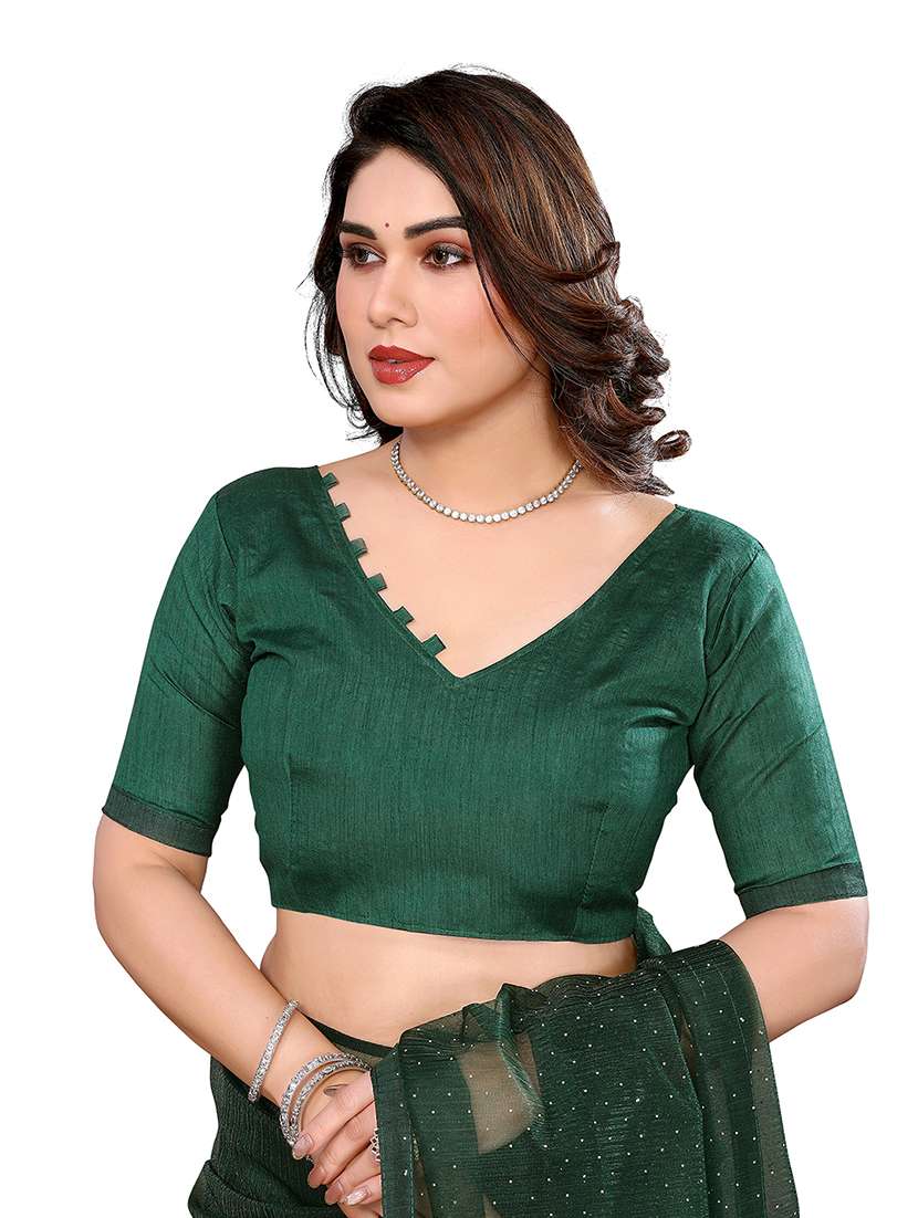 women solid with work embellished saree with blouse - 22048185 -  Standard Image - 3
