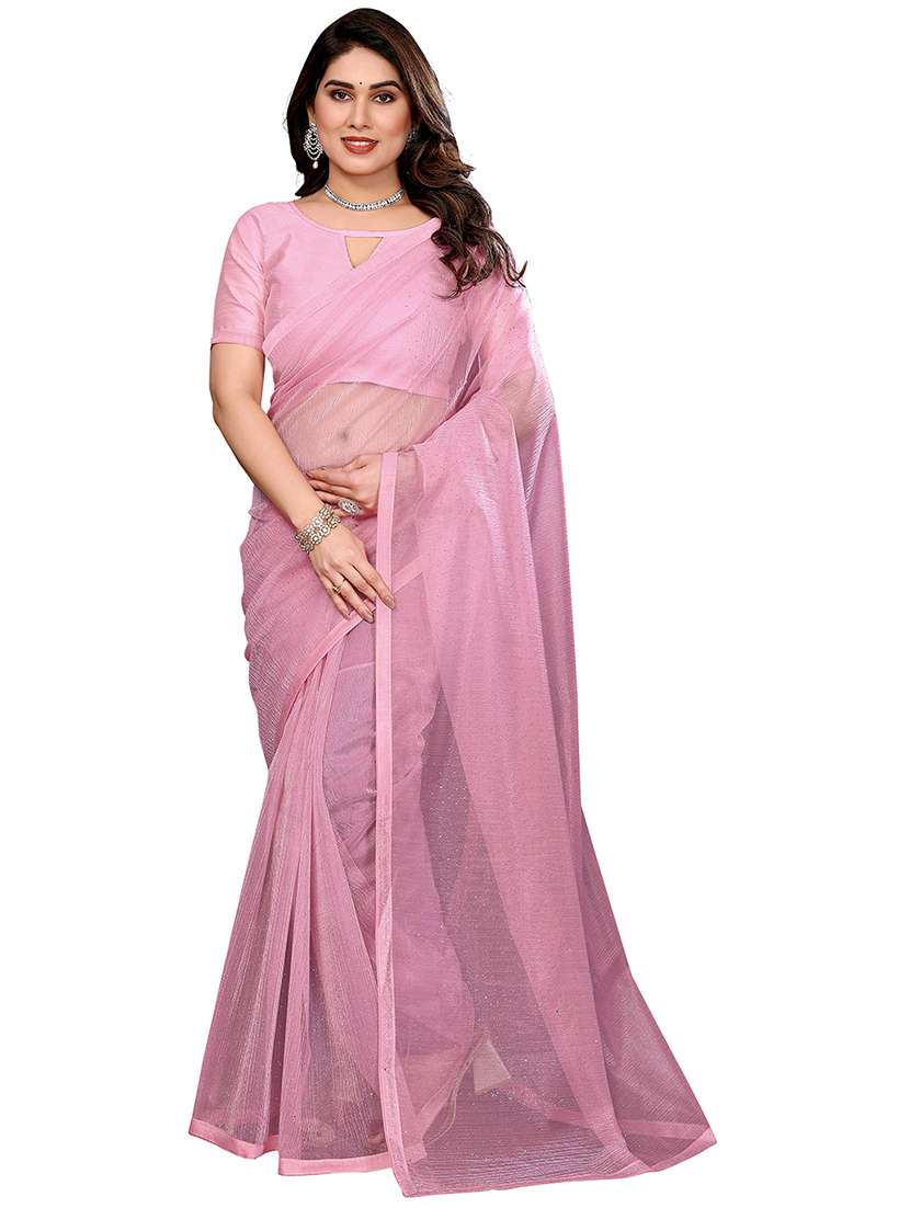 women solid with work embellished saree with blouse