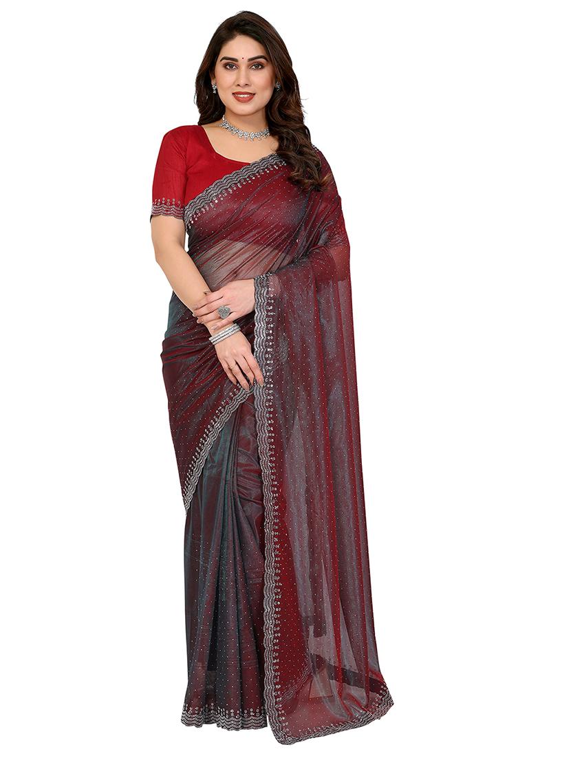 women solid with work embellished saree with blouse - 22048189 - Zoom Image - 0