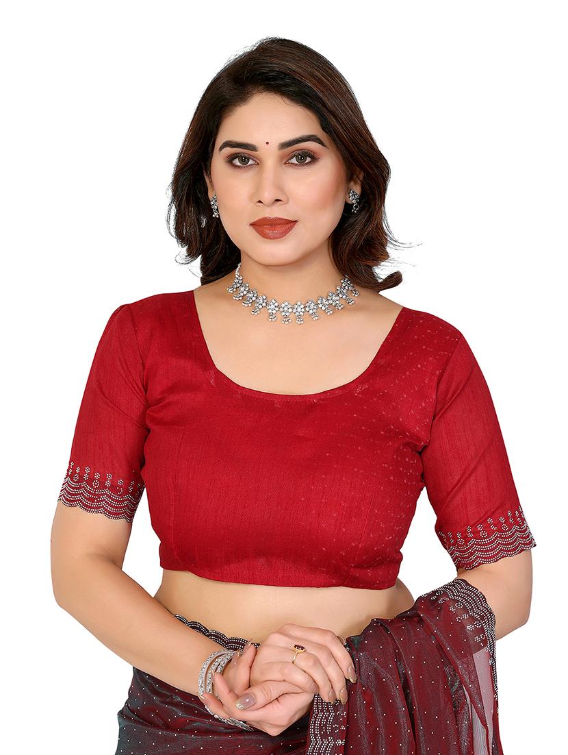 women solid with work embellished saree with blouse - 22048189 - Standard Image - 3