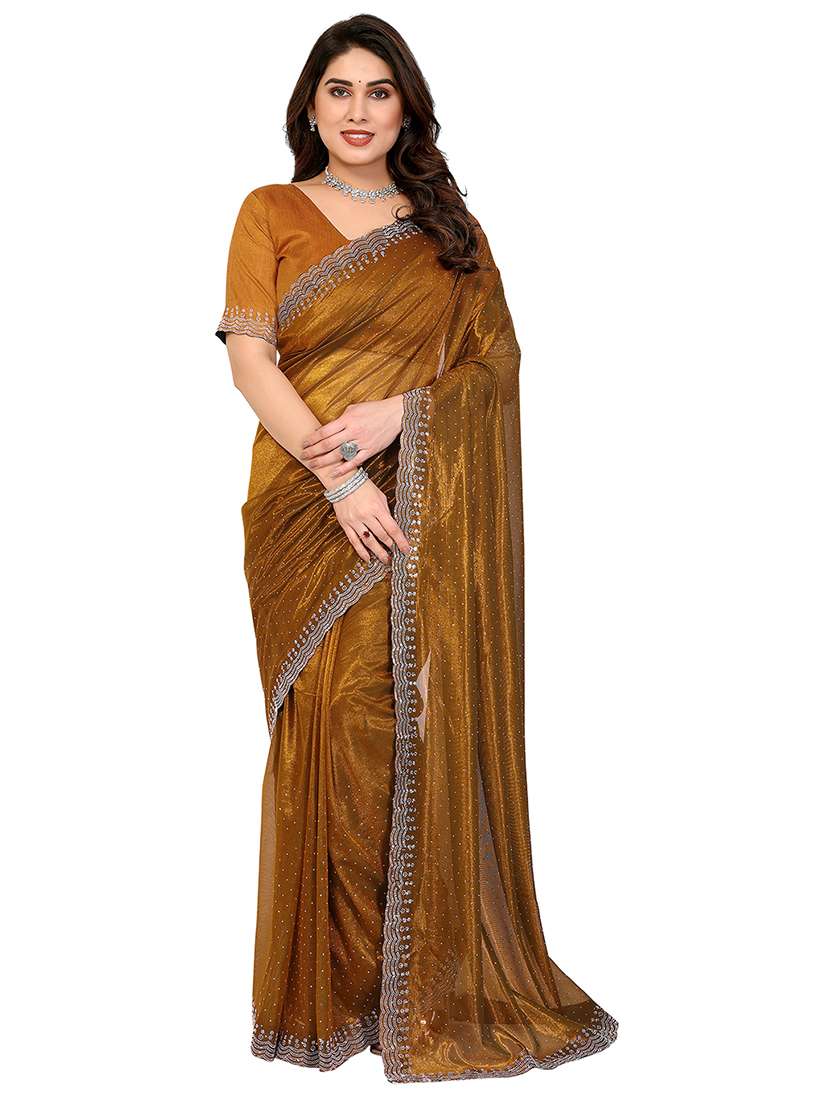 women solid with work embellished saree with blouse