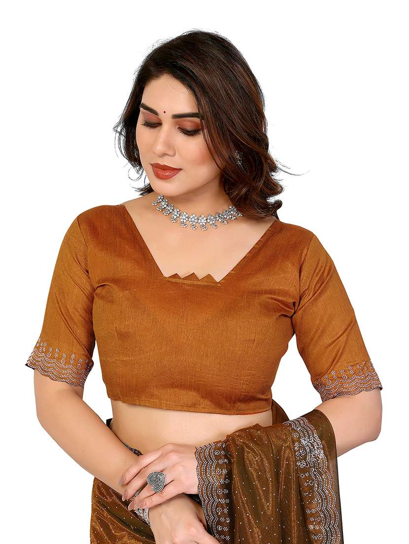 women solid with work embellished saree with blouse - 22048190 -  Standard Image - 3