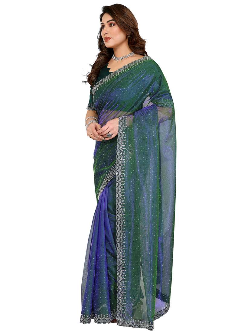 women solid with work embellished saree with blouse